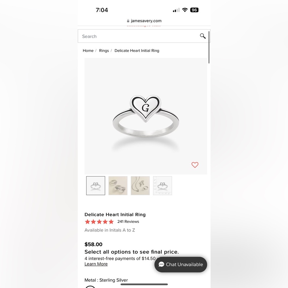 James Avery Initial G Ring Size 5 - image 3